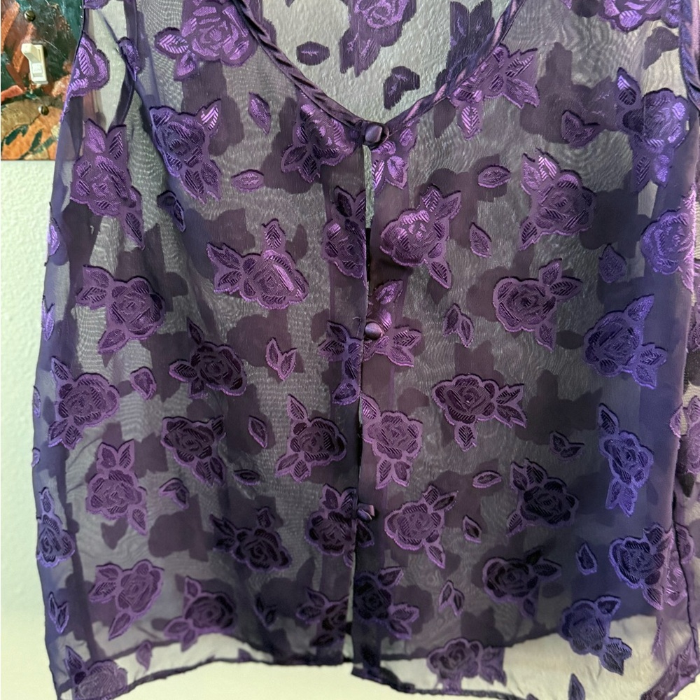 Purple vintage Floral Sheer Women's vest size Medium I think sheer floral print - Picture 3 of 6